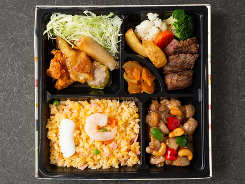 【贅沢】牛ステーキ＆鶏肉のカシューナッツ炒め　中華点心セット