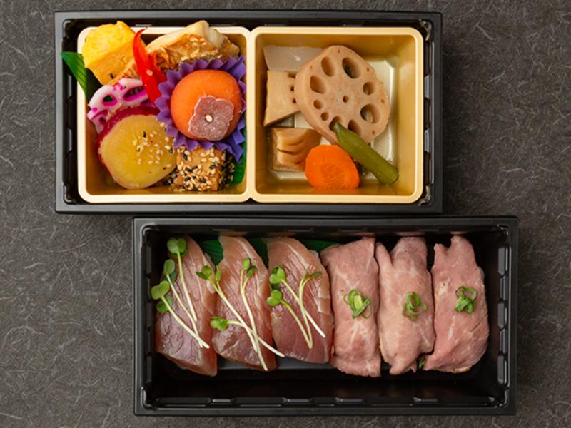 ローストビーフと漬け鮪寿司の彩り御膳