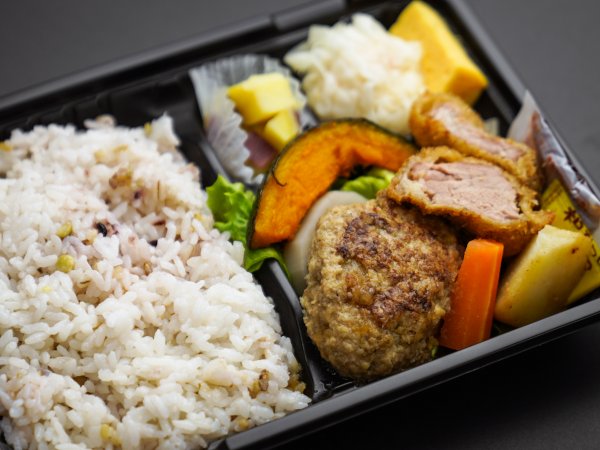 豆腐入り手ごねハンバーグと豚ヒレカツの十六穀ご飯弁当