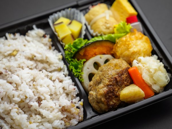 豆腐入り手ごねハンバーグと手包み二種しゅうまいの十六穀ご飯弁当