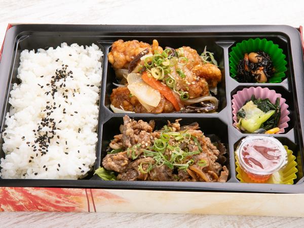 牛焼肉×揚げ鶏の甘酢あん弁当