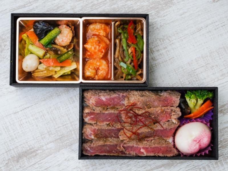【贅沢二段弁当】サーロインステーキ＆人気中華御膳（八）