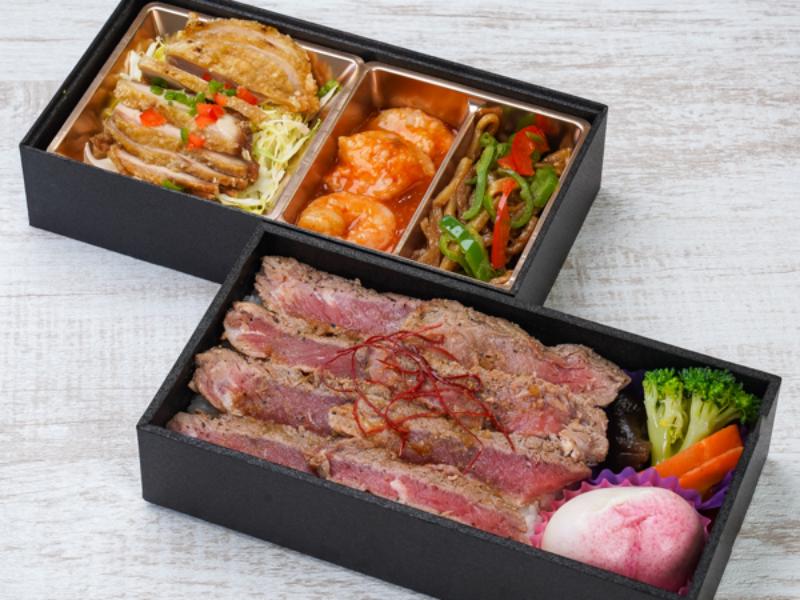【贅沢二段弁当】サーロインステーキ＆人気中華御膳（油）