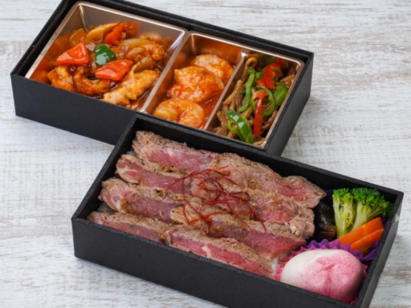 【贅沢二段弁当】サーロインステーキ＆人気中華御膳（白）