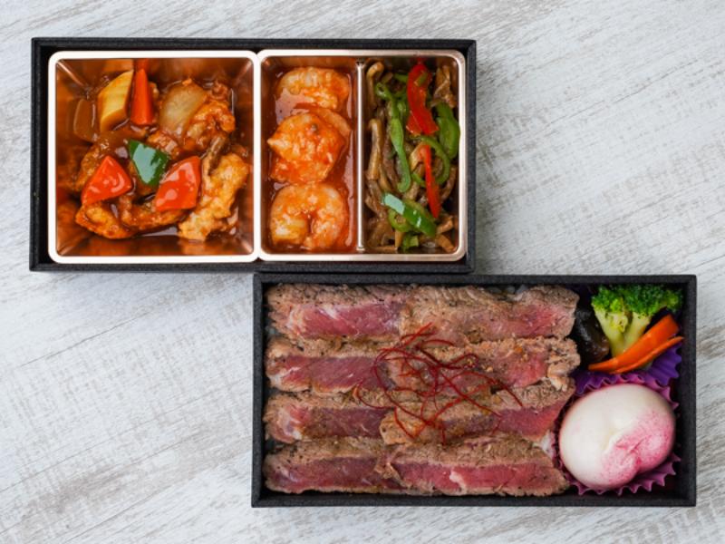 【贅沢二段弁当】サーロインステーキ＆人気中華御膳（白）