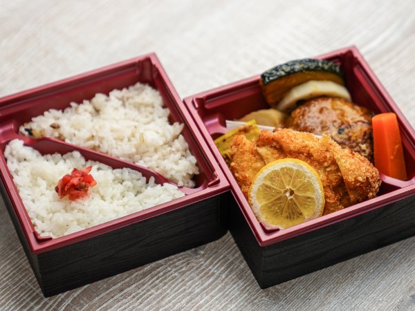 豆腐入り手ごねハンバーグと三元豚ロースカツの二段弁当