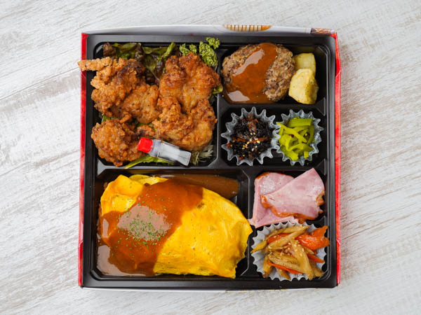 グー特製オムライス＆秘伝の唐揚げ＆黒毛和牛手ごねハンバーグステーキ弁当