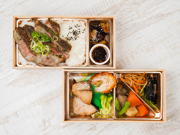 大麦牛（アンガス）ステーキと鰤の照焼二段重