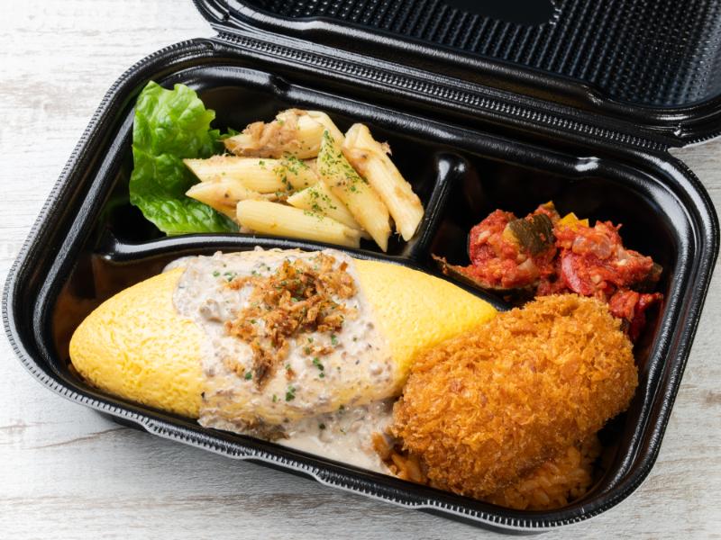 濃厚半熟オムライス＆カニクリームコロッケ～ポルチーニクリームソース～