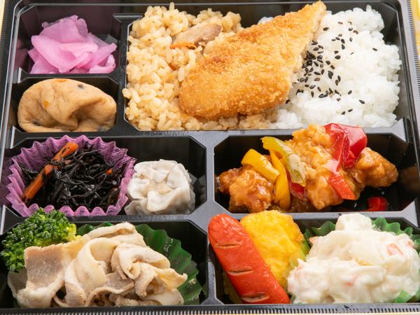 あっさり豚しゃぶと唐揚と野菜の甘酢餡かけ弁当