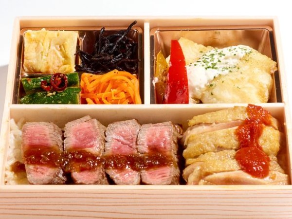 牛ランプステーキ 白身魚ムニエル弁当
