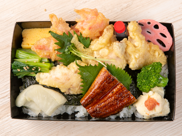 藻塩仕込みの鶏天とうなぎ蒲焼きの海苔弁当