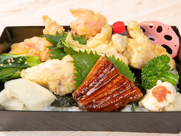 藻塩仕込みの鶏天とうなぎ蒲焼きの海苔弁当