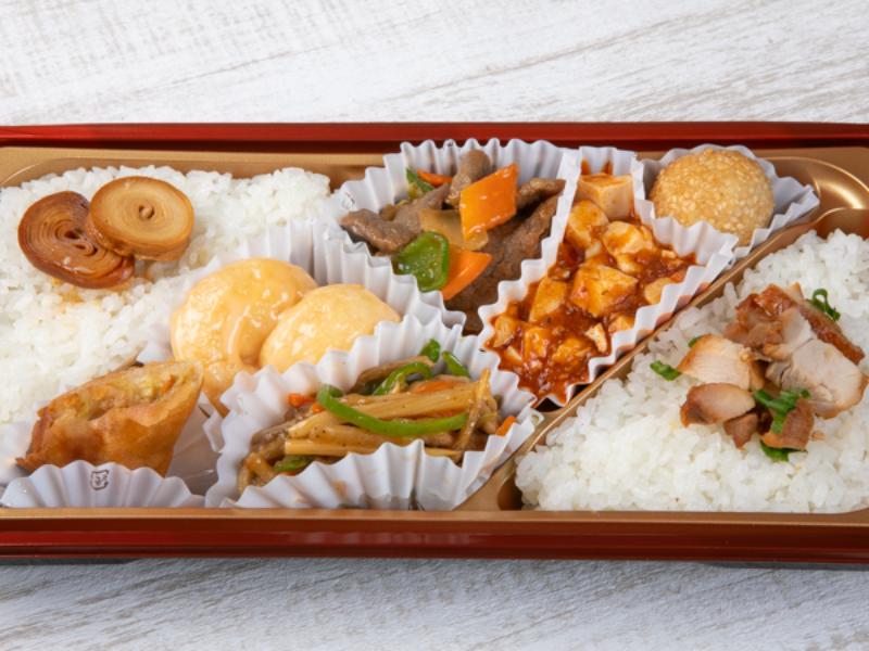 【メイン4種ボリューム満点】エビマヨ・青椒肉絲・牛肉のオイスターソース炒め・麻婆豆腐