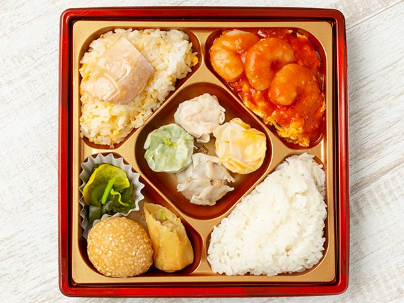 【華やか！】エビと玉子のチリソース＆焼売スクエア弁当