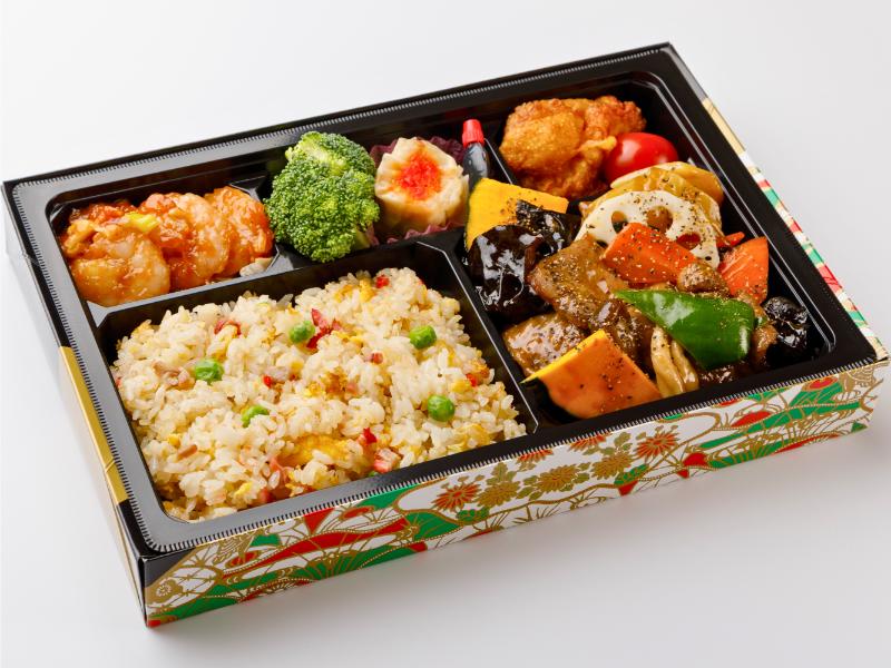 牛肉の黒胡椒炒めとプリプリ海老チリソース弁当